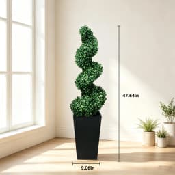 2.6/4.1/5.2ft Fake Plants 2 Pieces Artificial Boxwood Spiral Topiary Trees with Large Planter Spiral Faux Topiary Trees for Indoor Outdoor All-Year Green Fake Plants Highly Simulated for Home Christmas Decorative/Indoor/Front Porch/Garden