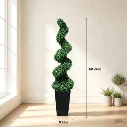 2.6/4.1/5.2ft Fake Plants 2 Pieces Artificial Boxwood Spiral Topiary Trees with Large Planter Spiral Faux Topiary Trees for Indoor Outdoor All-Year Green Fake Plants Highly Simulated for Home Christmas Decorative/Indoor/Front Porch/Garden