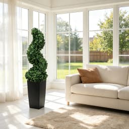 2.6/4.1/5.2ft Fake Plants 2 Pieces Artificial Boxwood Spiral Topiary Trees with Large Planter Spiral Faux Topiary Trees for Indoor Outdoor All-Year Green Fake Plants Highly Simulated for Home Christmas Decorative/Indoor/Front Porch/Garden