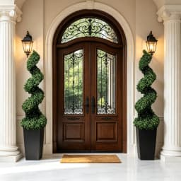 2.6/4.1/5.2ft Fake Plants 2 Pieces Artificial Boxwood Spiral Topiary Trees with Large Planter Spiral Faux Topiary Trees for Indoor Outdoor All-Year Green Fake Plants Highly Simulated for Home Christmas Decorative/Indoor/Front Porch/Garden