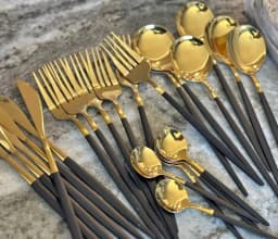24 Piece Black and Gold Stainless Steel Silverware Set