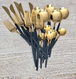 24 Piece Black and Gold Stainless Steel Silverware Set