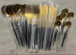 24 Piece Black and Gold Stainless Steel Silverware Set