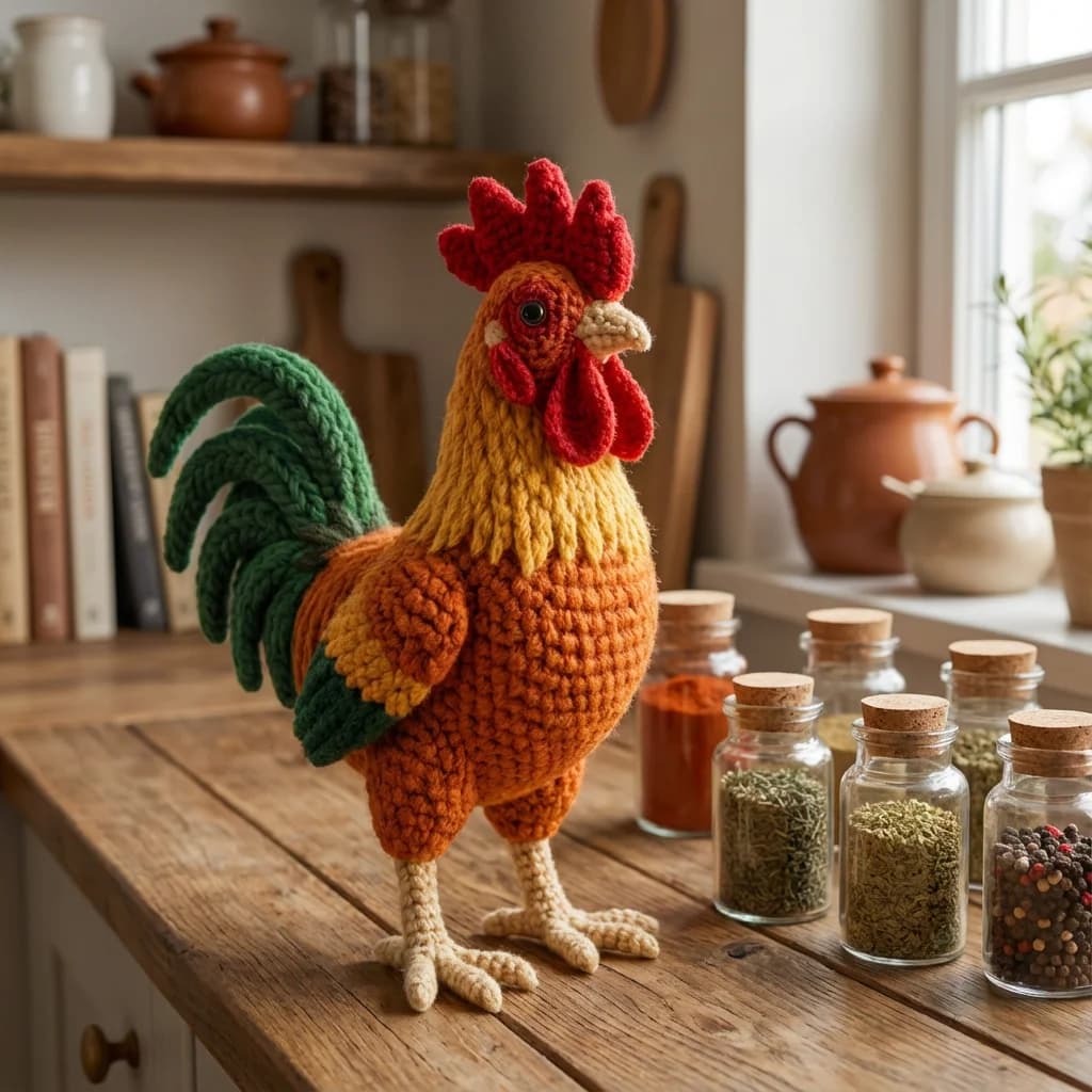 1 Set Complete Rooster Amigurumi - Adult Crochet Handmade Beginner Animal Crochet Kit - Handmade Crochet for Craft Lovers - Crochet Kit for Adults - Crochet Kit Includes Basic English Stitch Instructions - with Step-By-Step PDF Text Tutorial - Creat