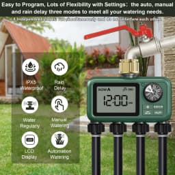 4-Zone Programmable Sprinkler Timer, Automatic Irrigation System with Rain Delay & Manual Watering, Brass Inlet Controller for Garden & Lawn