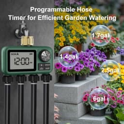 4-Zone Programmable Sprinkler Timer, Automatic Irrigation System with Rain Delay & Manual Watering, Brass Inlet Controller for Garden & Lawn