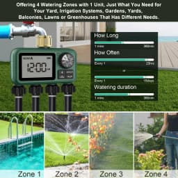 4-Zone Programmable Sprinkler Timer, Automatic Irrigation System with Rain Delay & Manual Watering, Brass Inlet Controller for Garden & Lawn