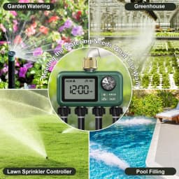 4-Zone Programmable Sprinkler Timer, Automatic Irrigation System with Rain Delay & Manual Watering, Brass Inlet Controller for Garden & Lawn