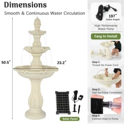 Redlife 50.5" 3-Tier Solar-Powered Outdoor Water Fountain with Pineapple Finial – Resin Cascading Water Feature, Weather-Resistant for Garden, Patio & Backyard Decor, White