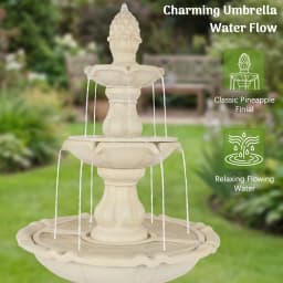 Redlife 50.5" 3-Tier Solar-Powered Outdoor Water Fountain with Pineapple Finial – Resin Cascading Water Feature, Weather-Resistant for Garden, Patio & Backyard Decor, White