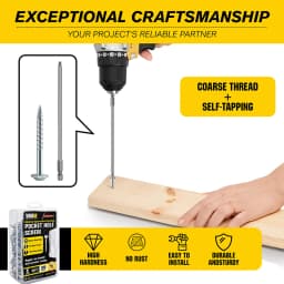 VKKM #8X1" Pocket Hole Screws, Robertson Square Drive Truss Head Coarse Thread Wood Screws, 300PCS with 150mm Square Drive Bit, Self Tapping Wood Fastener for Furniture Cabinet Woodworking