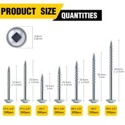 VKKM #8X1" Pocket Hole Screws, Robertson Square Drive Truss Head Coarse Thread Wood Screws, 300PCS with 150mm Square Drive Bit, Self Tapping Wood Fastener for Furniture Cabinet Woodworking