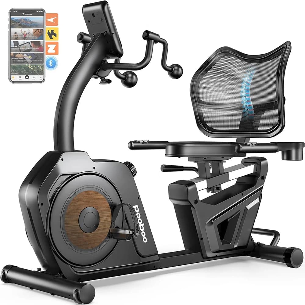 Pooboo Recumbent Exercise Stationary Bikes for Home with Arm Exerciser, Magnetic Recumbent Bike with Ergonomic Backrest&Comfortable Seat, Smart APP, Pulse Sensor, 400LBS Weight Capacity