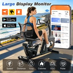 Pooboo Recumbent Exercise Stationary Bikes for Home with Arm Exerciser, Magnetic Recumbent Bike with Ergonomic Backrest&Comfortable Seat, Smart APP, Pulse Sensor, 400LBS Weight Capacity