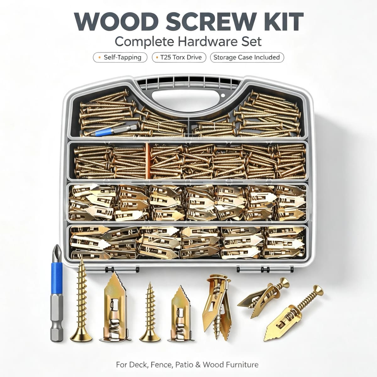 VKKM 480Pcs Heavy Duty Drywall Anchors & Wood Screws Assortment Kit, Self Tapping Fastener Set with Storage Box & T25 Bit for Wall Furniture Installation