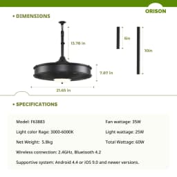 Orison 22'' Outdoor Ceiling Fans with Lights, Wet Rated Gazebo Fan with Remote, Plug in Hanging Fan for Patio Waterproof, App Controll
