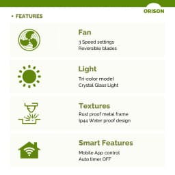 Orison 22'' Outdoor Ceiling Fans with Lights, Wet Rated Gazebo Fan with Remote, Plug in Hanging Fan for Patio Waterproof, App Controll