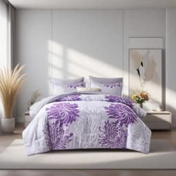 7 Pieces Chic Floral Printed Bed Comforter Sets, Queen King, Soft And Comfortable Summer Bedding Sets, Bed In A Bag, Hotel Bedro