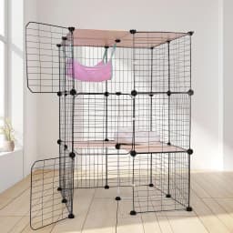 3-Tier Indoor Cat Enclosures & Hammock and Bed Cat Wire Kennel Crate Kitten Playpen Cage Large Exercise Place Ideal for 1-3Cats
