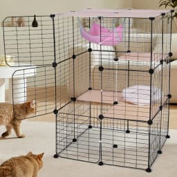 3-Tier Indoor Cat Enclosures & Hammock and Bed Cat Wire Kennel Crate Kitten Playpen Cage Large Exercise Place Ideal for 1-3Cats