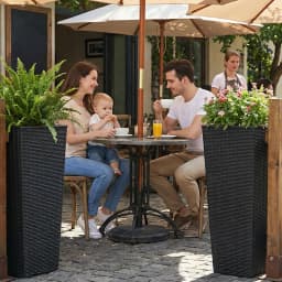 2PCS 32 Inch Tall Planter Resin Rattan Texture Modern Rectangular Tall Plant Pot with Removable Inner Pots Drainage Holes