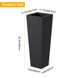 2PCS 32 Inch Tall Planter Resin Rattan Texture Modern Rectangular Tall Plant Pot with Removable Inner Pots Drainage Holes