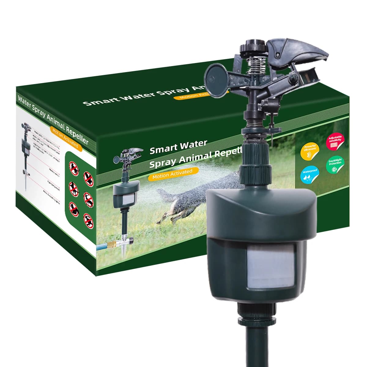 Motion Activated Sprinkler with Day & Night Detection Modes Repellent Detector for Garden Outdoor Waterproof