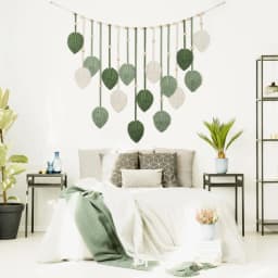 Handmade Leaf Feather Macrame Wall Hanging, Boho Yarn Woven Tapestry Wall Decor Backdrop for Living Room Bedroom Nursery Office