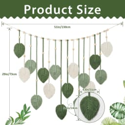Handmade Leaf Feather Macrame Wall Hanging, Boho Yarn Woven Tapestry Wall Decor Backdrop for Living Room Bedroom Nursery Office