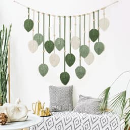 Handmade Leaf Feather Macrame Wall Hanging, Boho Yarn Woven Tapestry Wall Decor Backdrop for Living Room Bedroom Nursery Office