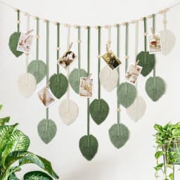 Handmade Leaf Feather Macrame Wall Hanging, Boho Yarn Woven Tapestry Wall Decor Backdrop for Living Room Bedroom Nursery Office