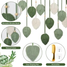 Handmade Leaf Feather Macrame Wall Hanging, Boho Yarn Woven Tapestry Wall Decor Backdrop for Living Room Bedroom Nursery Office