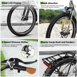 Cybervelo EK2 1000W Peak Electric Bike for Adults 26" 7-Speed Removable Battery Ebike Up to 80 Miles Range Commuter Electric Bicycle for Beach Snow Men Women