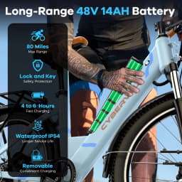 Cybervelo EK2 1000W Peak Electric Bike for Adults 26" 7-Speed Removable Battery Ebike Up to 80 Miles Range Commuter Electric Bicycle for Beach Snow Men Women