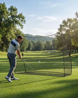 10x7FT Golf Practice Net, Portable Golf Hitting Training Net with Iron Frame & Carry Bag, Indoor Outdoor Backyard Driving Chipping Golf Training Net Basic Model