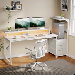 MCQ 52 Inch to 59 Inch Standing Office Computer Desk With USB Charging Ports Ergonomic Storage Shelves Gaming Desk With LED Lights Reversible Computer Desk with Drawers For Home Office Small Space