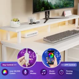 MCQ 52 Inch to 59 Inch Standing Office Computer Desk With USB Charging Ports Ergonomic Storage Shelves Gaming Desk With LED Lights Reversible Computer Desk with Drawers For Home Office Small Space