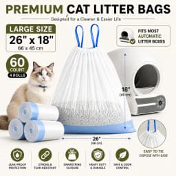Automatic Cat Litter Box Liners 60PCS Drawstring Waste Bags Fit Most Self-Cleaning Litter Boxes 26" × 18" (66 × 45 cm)