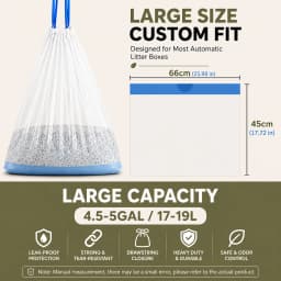 Automatic Cat Litter Box Liners 60PCS Drawstring Waste Bags Fit Most Self-Cleaning Litter Boxes 26" × 18" (66 × 45 cm)