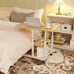Adjustable Height Mobile Laptop Desk; Mobile Side Table; C-Shaped Table; Double Layer Storage Rack; Suitable for Families, Dormitories, and Offices; Perfect Gift, Bedroom Furniture, Home Office Desk, Modern Furniture, Compact Workstation, Laptop Workstati