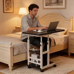 Adjustable Height Mobile Laptop Desk; Mobile Side Table; C-Shaped Table; Double Layer Storage Rack; Suitable for Families, Dormitories, and Offices; Perfect Gift, Bedroom Furniture, Home Office Desk, Modern Furniture, Compact Workstation, Laptop Workstati