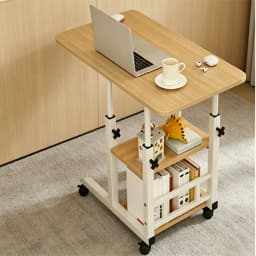 Adjustable Height Mobile Laptop Desk; Mobile Side Table; C-Shaped Table; Double Layer Storage Rack; Suitable for Families, Dormitories, and Offices; Perfect Gift, Bedroom Furniture, Home Office Desk, Modern Furniture, Compact Workstation, Laptop Workstati
