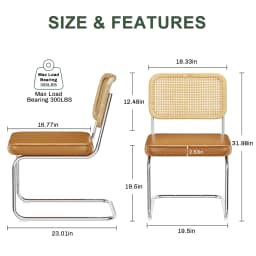 KERDOM Rattan Dining Chairs Set of 2, Mid-Century Dining Room Chairs with PU Upholstered Seat & Chrome Cantilever Frame, Kitchen & Dining Room Chairs, Natural Natural Rattan, 300lbs, Green