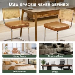 KERDOM Rattan Dining Chairs Set of 2, Mid-Century Dining Room Chairs with PU Upholstered Seat & Chrome Cantilever Frame, Kitchen & Dining Room Chairs, Natural Natural Rattan, 300lbs, Green