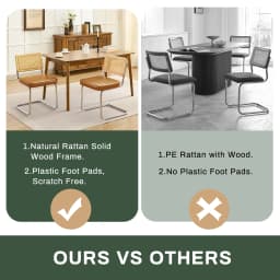 KERDOM Rattan Dining Chairs Set of 2, Mid-Century Dining Room Chairs with PU Upholstered Seat & Chrome Cantilever Frame, Kitchen & Dining Room Chairs, Natural Natural Rattan, 300lbs, Green