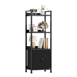 MCQ 4-5 Tier Bookshelf with Fabric Drawer Standing Open Book Shelf Organizer Wood and Metal Storage Shelf Organizer in Living Room Bedroom