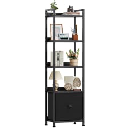 MCQ 4-5 Tier Bookshelf with Fabric Drawer Standing Open Book Shelf Organizer Wood and Metal Storage Shelf Organizer in Living Room Bedroom