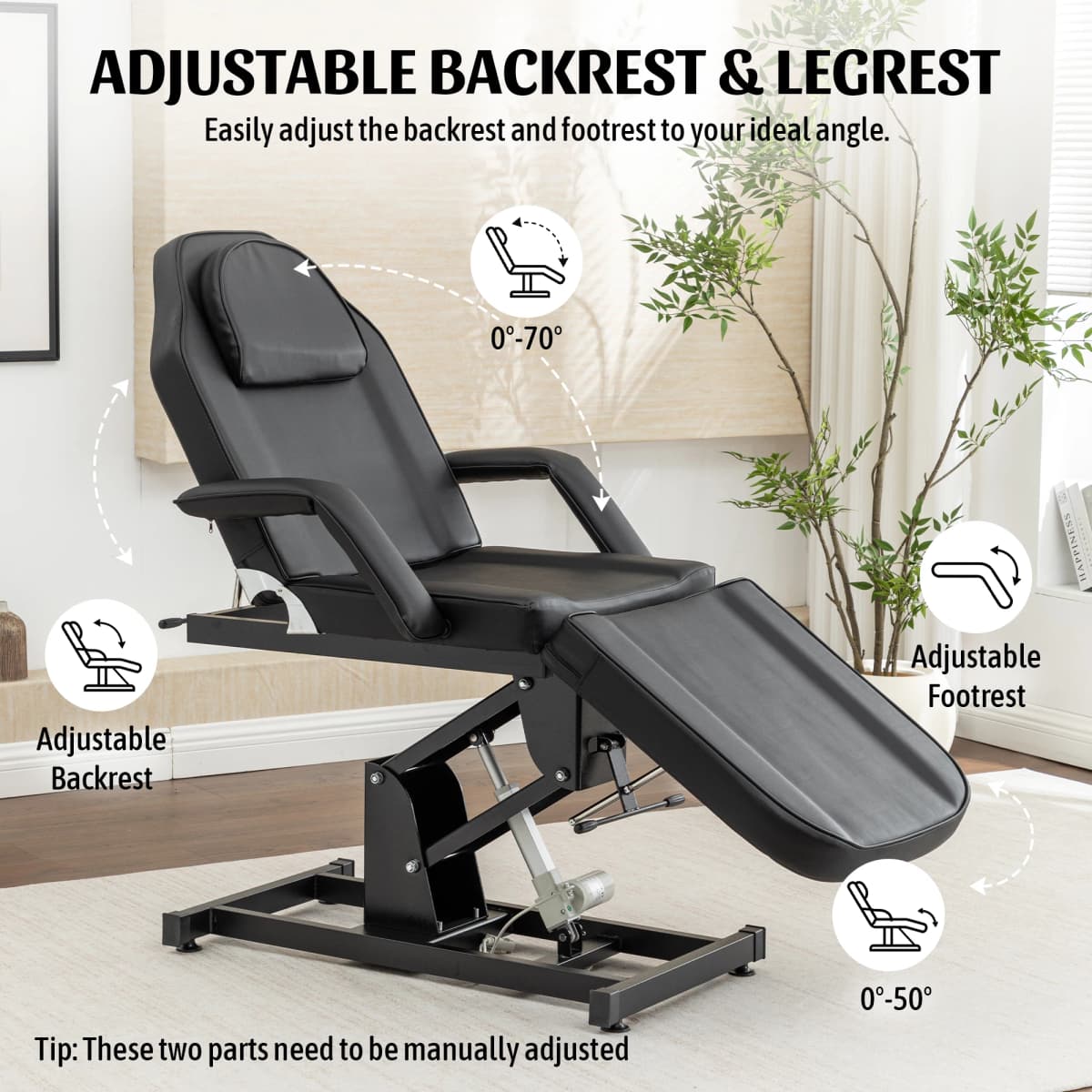 Electric Height Adjustable Massage Table 3-Section Folding,Professional Electric Lift Treatment Bed with Reclining Backrest & Headrest,Sturdy Steel Frame Beauty Treatment Couch, Beauty Spa Lash Bed for Eyelash Extensions Salon Equipment Barber Chair Salo