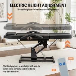 Electric Height Adjustable Massage Table 3-Section Folding,Professional Electric Lift Treatment Bed with Reclining Backrest & Headrest,Sturdy Steel Frame Beauty Treatment Couch, Beauty Spa Lash Bed for Eyelash Extensions Salon Equipment Barber Chair Salo