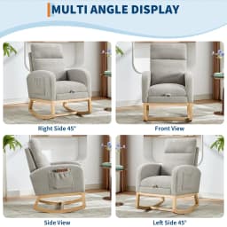 Modern Nursery Rocking Chair, Teddy Upholstered Rocking Chair with Footrest, Comfortable Rocker Recliner with Side Pocket, Rocker Glider for Living Room, Bedroom, Nursing Room